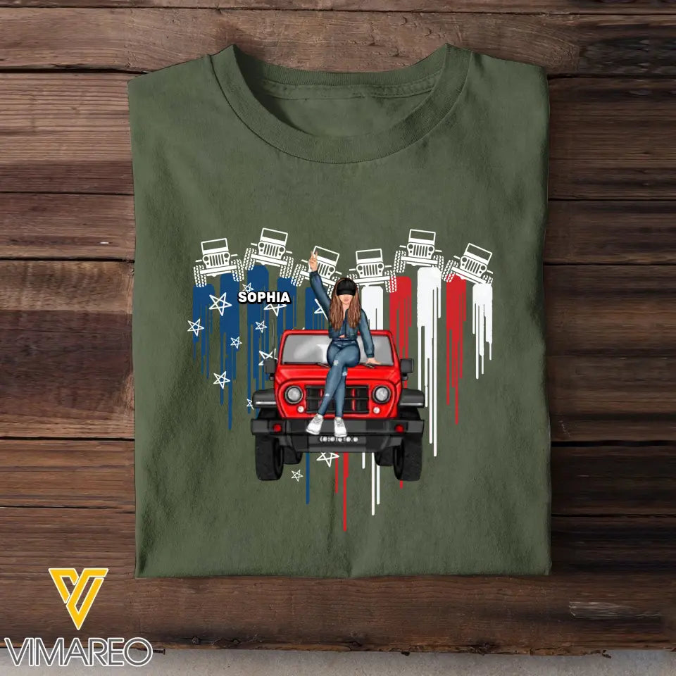 Personalized Jeep Girl Custom Name Ú Flag Heart Independence Day 4th July T-shirt Printed HN241365