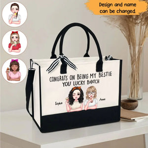 Personalized Congrats On Being My Bestie You Lucky Bitch Women's Tote Bag Canvas Bag Beach Bag Printed HN241372