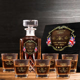 Personalized UK Veteran Branch Logo Rank Gold Custom Name Decanter Set with Glasses printed AHVA241366