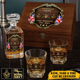 Personalized UK Veteran Branch Logo Rank Gold Custom Name Decanter Set with Glasses printed AHVA241366