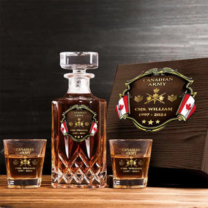 Personalized Canadian Veteran Branch Logo Rank Gold Custom Name Decanter Set with Glasses printed AHVA241366