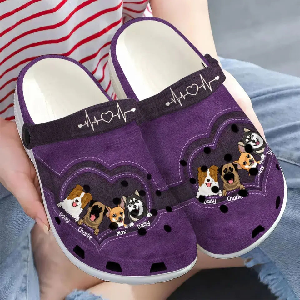 Personalized Heart Dog Names Dog Lovers Gift Clogs Slipper Shoes Printed LVA241388