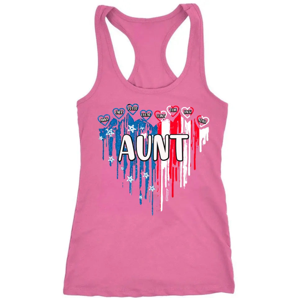 Personalized Aunt US Flag Heart & Kid Names  Independence Day 4th July Women's Ideal Racerback Tank Printed HN241393