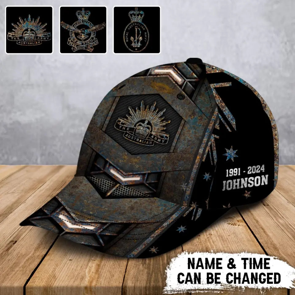 Personalized Australian Veteran Logo Custom Name & Time Cap 3D Printed AHVA241401