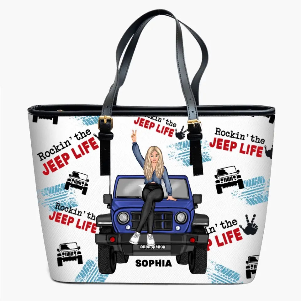 Personalized Rockin' The Jeep Life Jeep Girl Leather Bucket Bag Printed HN241407