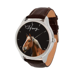 Personalized Upload Your Horse Photo Horse Lovers Gift Women Watch Leather Band Printed HN241413