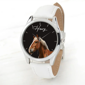 Personalized Upload Your Horse Photo Horse Lovers Gift Women Watch Leather Band Printed HN241413