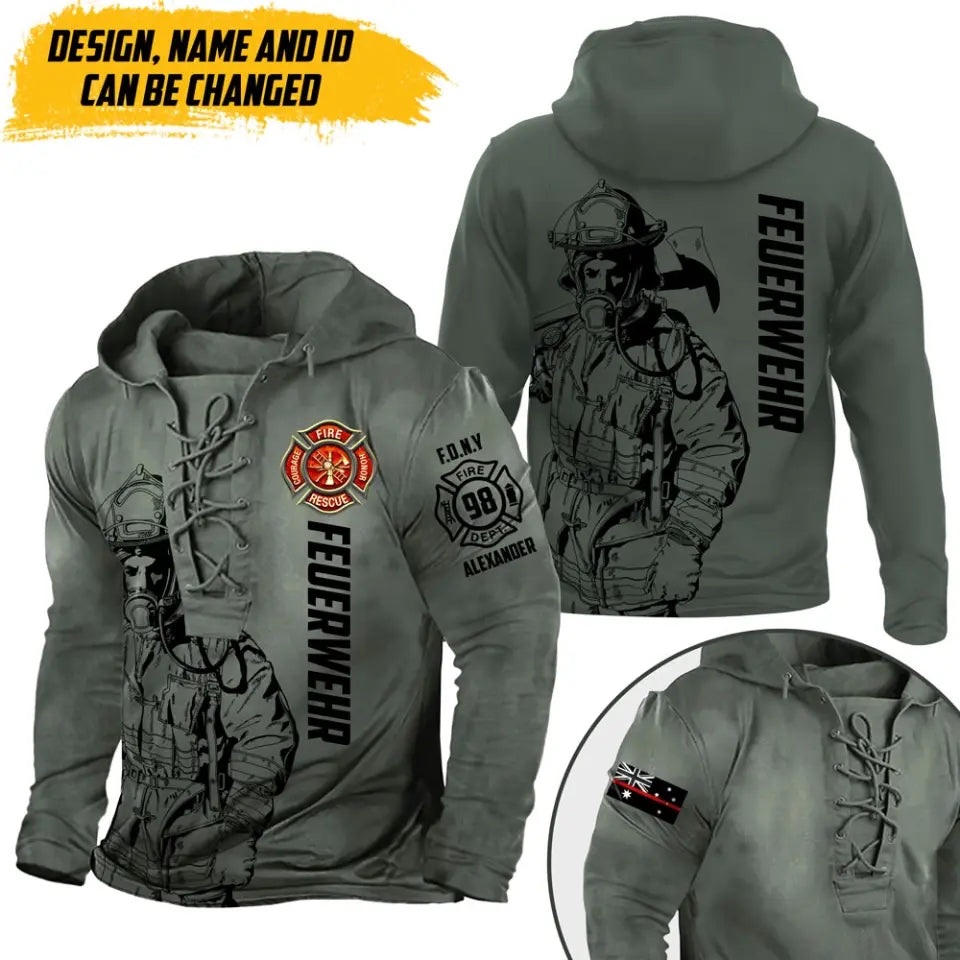 Personalized Australian Firefighter Custom Name, ID & Department Lace-up Long Sleeves Hoodie 3D Printed AHVA241421