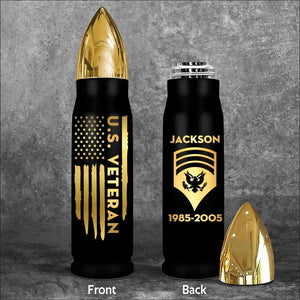 Personalized US Veteran Rank Gold Custom Name & Time Bullet Tumbler KVH241423