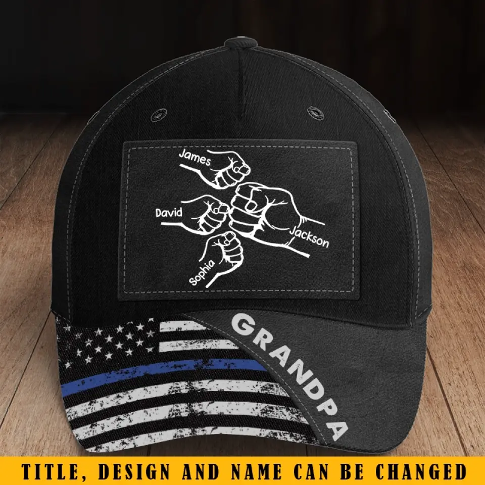 Personalized Grandpa US Police Hands with Kid Names Cap 3D Printed KVH241419