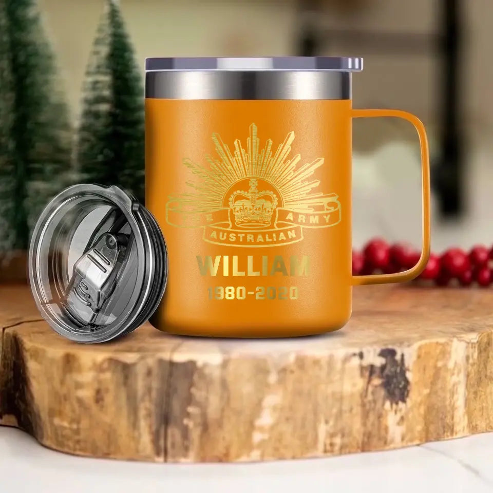 Personalized Australian Veteran Logo Custom Name & Time Laser Handle Cup Printed VQ241436