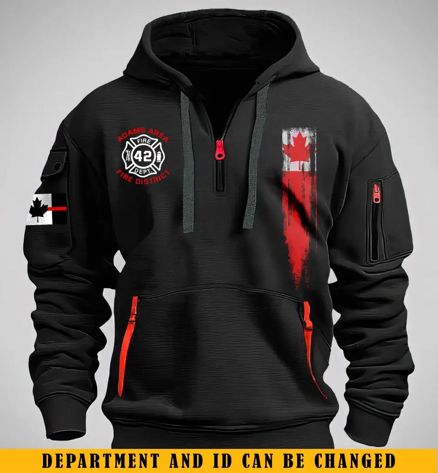 Personalized Canadian Firefighter Custom ID & Department Quarter Zip Hoodie 2D Printed KVH241449