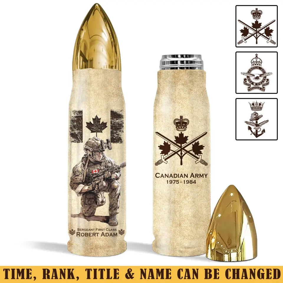 Personalized Canadian Veteran Custom Rank & Name Bullet Tumbler Printed AHVA241456