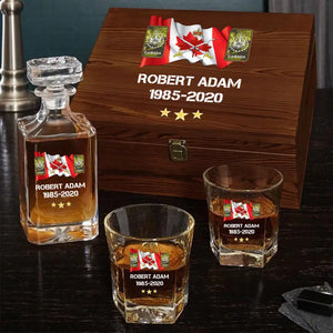 Personalized Canadian Veteran Rank Camo Custom Name & Time Decanter Set with Glasses printed AHVA241459