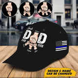 Personalized US Police Father Best Dad Ever Dad Hands & Kid Names Gift For Him For Fathers Black Cap 2D Printed QTHN241465