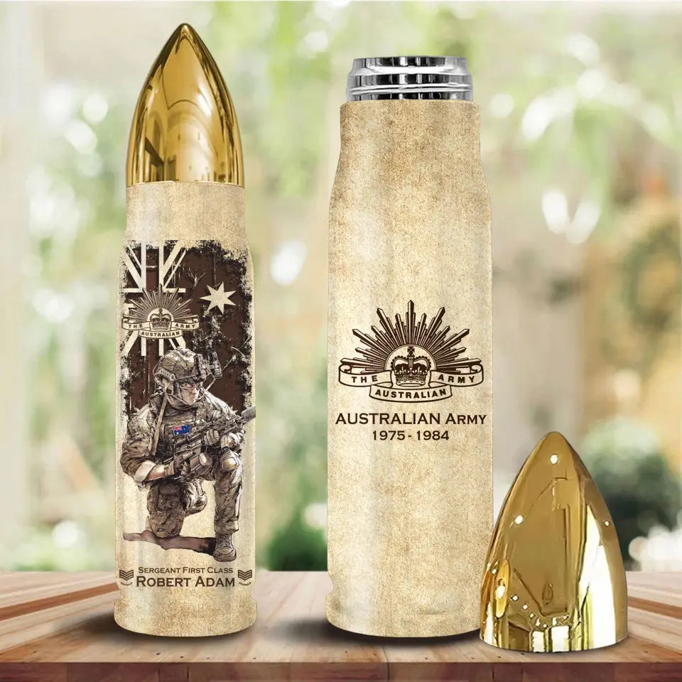 Personalized Australian Veteran Custom Rank & Name Bullet Tumbler Printed AHVA241456