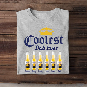 Personalized Coolest Dad Ever Beers & Kid Names Happy Father's Day Gift T-shirt Printed HN241482