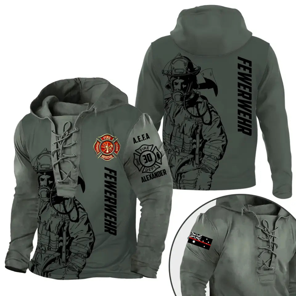 Personalized Australian Firefighter Custom Name, ID & Department Lace-up Long Sleeves Hoodie 3D Printed AHVA241421