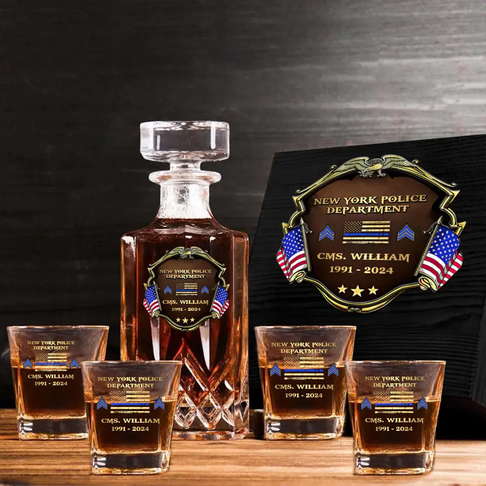 Personalized US Police Department Custom Name, Rank & Time Decanter Set With Glasses Printed AHVA241495