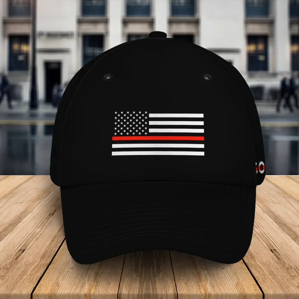 Personalized US Firefighter Red Line Custom Name Cap 2D Printed QTKH241496