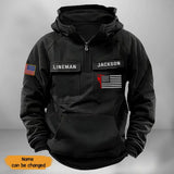 Personalized US Lineman Custom Name US Flag American Retro Hooded Sweatshirt Printed KVH241501