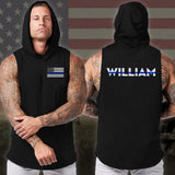 Personalized US Police Thin Blue Line Custom Name Sleeveless Men's Hooded Sweatshirt Printed KVH241530
