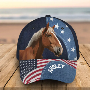 Personalized Upload Your Horse Photo US Flag Horse Lovers Gift Independence Day 4th July Gift Cap 3D Printed HN241533