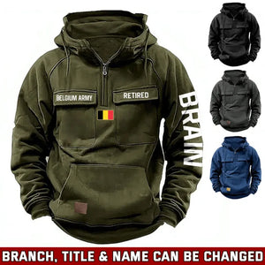 Personalized Belgium Army Veteran Custom Name American Retro Hooded Sweatshirt Printed QTVA241542