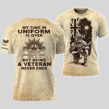 Personalized My Time In Uniform Is Over But Being A Veteran Never Ends Australian Veteran T-shirt Printed AHVA241524