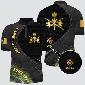 Personalized Canadian Veteran Branch Logo Custom Name, Rank & Time Half Turtleneck Short Sleeve Polo Printed AHVQ241548