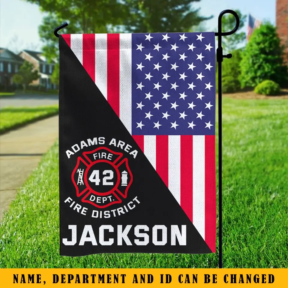 Personalized US Firefighter Custom ID, Department & Name Garden Flag Printed KVH241575