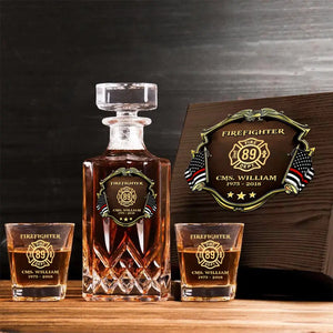 Personalized US Firefighter Logo Custom Name & Time Decanter Set With Glasses Printed AHVA251558