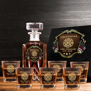 Personalized US Firefighter Logo Custom Name & Time Decanter Set With Glasses Printed AHVA251558