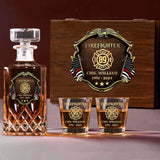 Personalized US Firefighter Logo Custom Name & Time Decanter Set With Glasses Printed AHVA251558