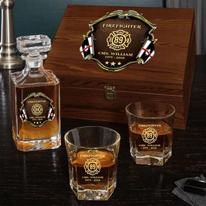 Personalized Canadian Firefighter Logo Custom Name & Time Decanter Set With Glasses Printed AHVA251558