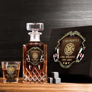 Personalized Canadian Firefighter Logo Custom Name & Time Decanter Set With Glasses Printed AHVA251558