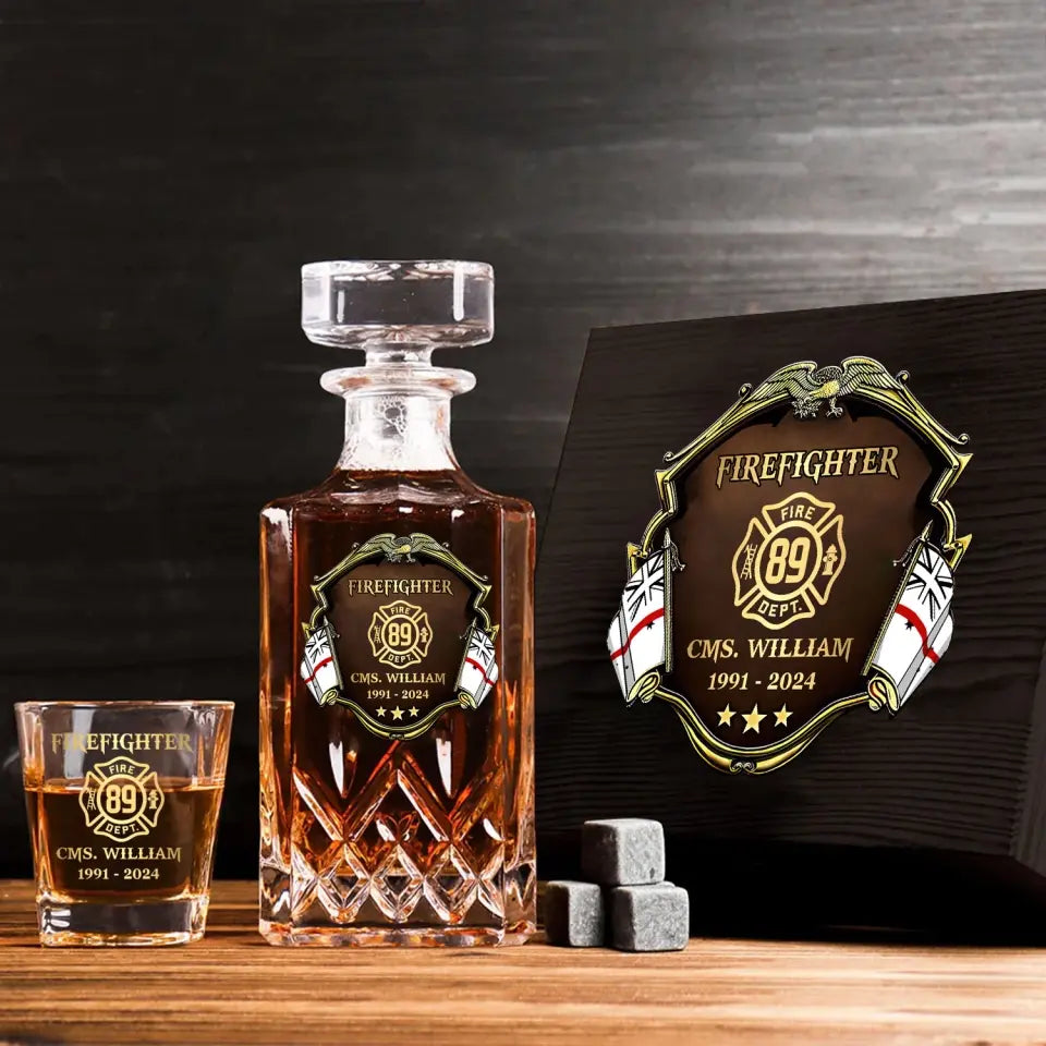 Personalized Australian Firefighter Logo Custom Name & Time Decanter Set With Glasses Printed AHVA251558