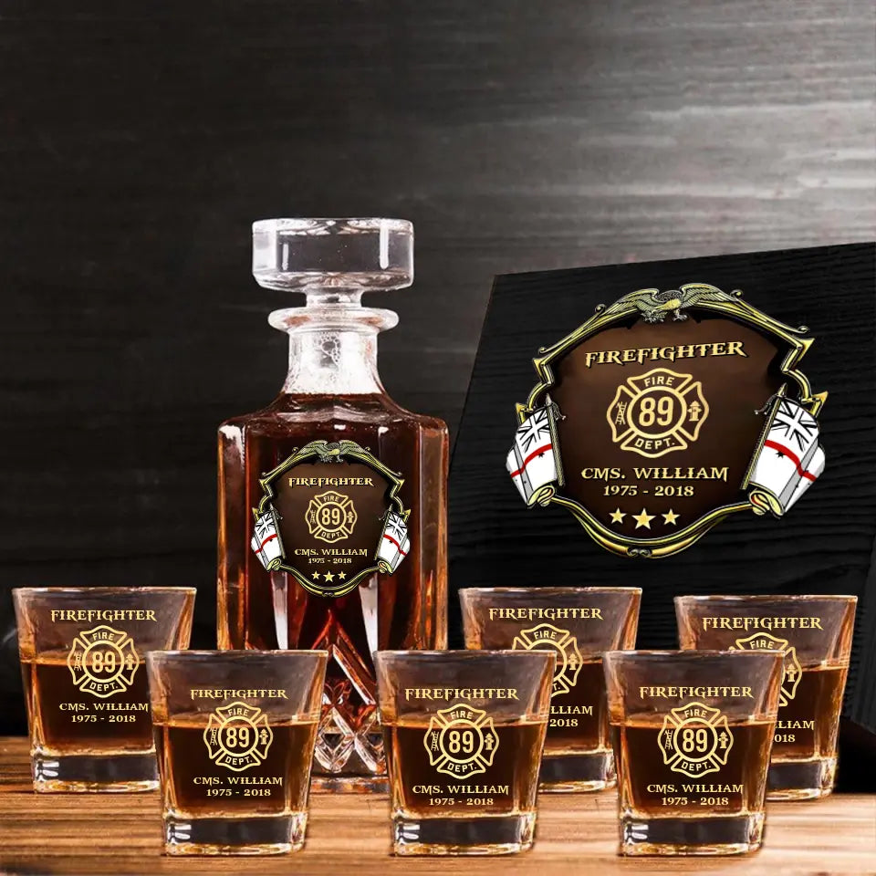 Personalized Australian Firefighter Logo Custom Name & Time Decanter Set With Glasses Printed AHVA251558