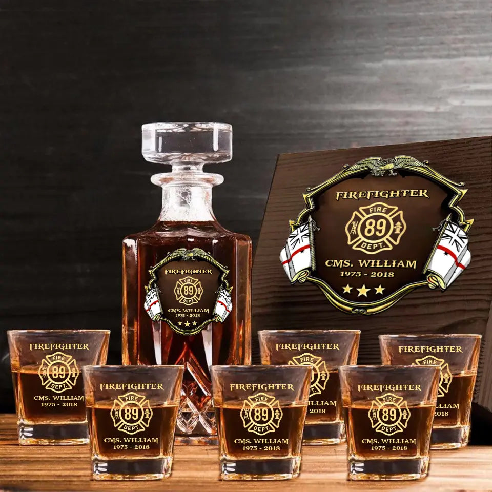 Personalized Australian Firefighter Logo Custom Name & Time Decanter Set With Glasses Printed AHVA251558