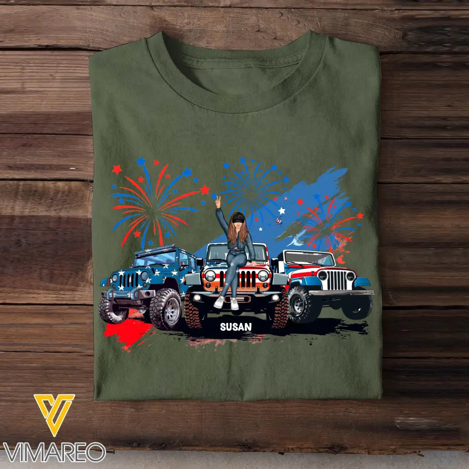 Personalized US Jeep Girl Custom Name Independence Day 4th July Gift T-shirt Printed HN241560