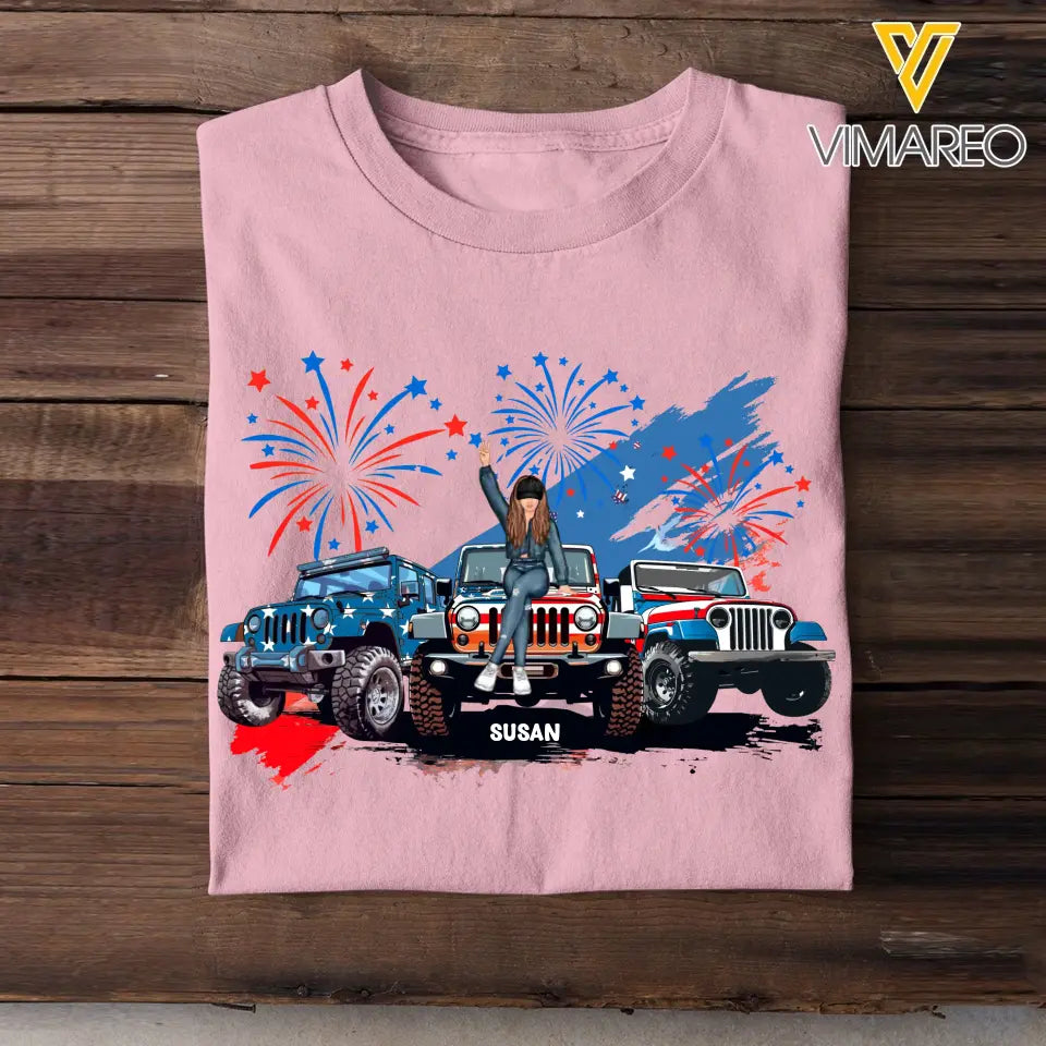 Personalized US Jeep Girl Custom Name Independence Day 4th July Gift T-shirt Printed HN241560