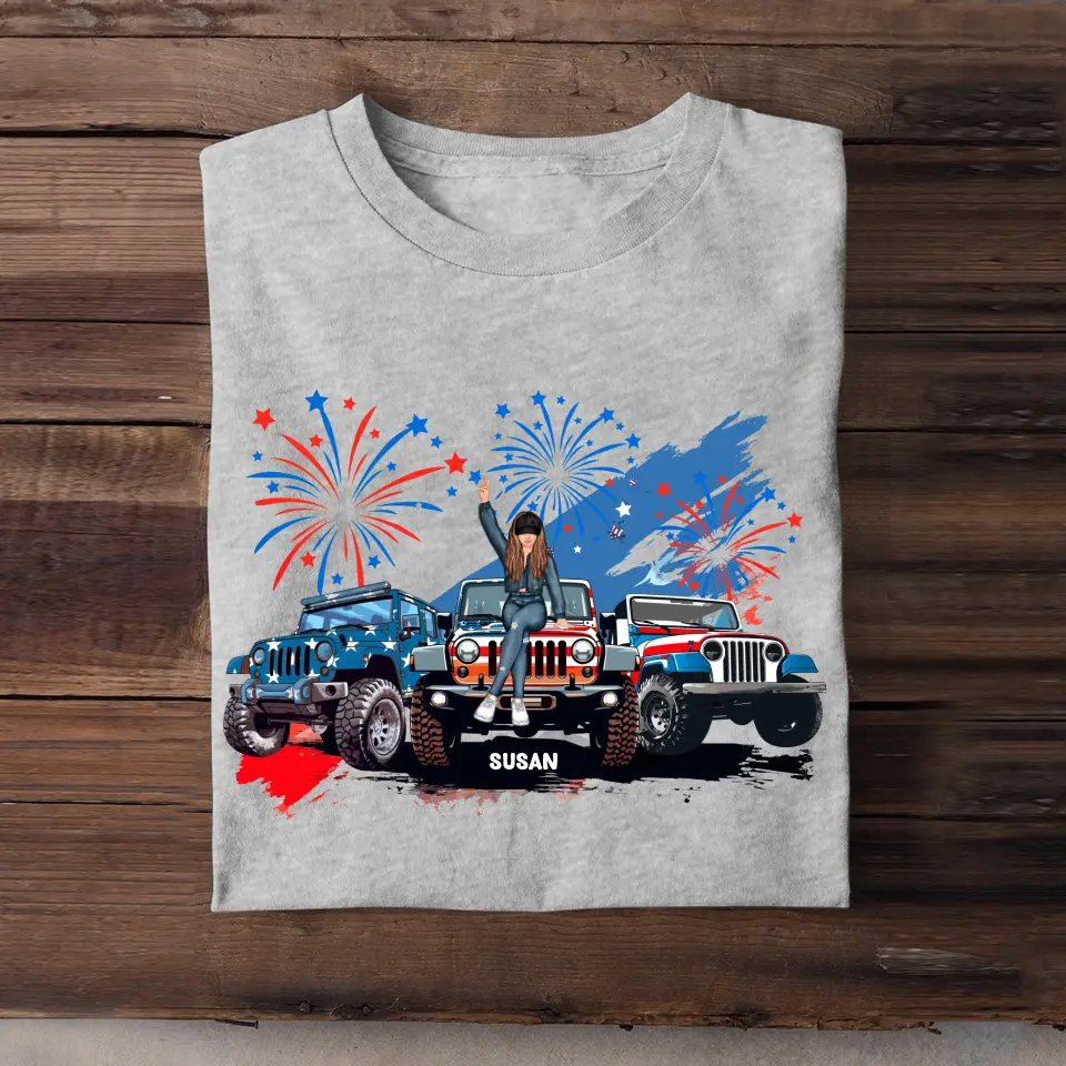 Personalized US Jeep Girl Custom Name Independence Day 4th July Gift T-shirt Printed HN241560