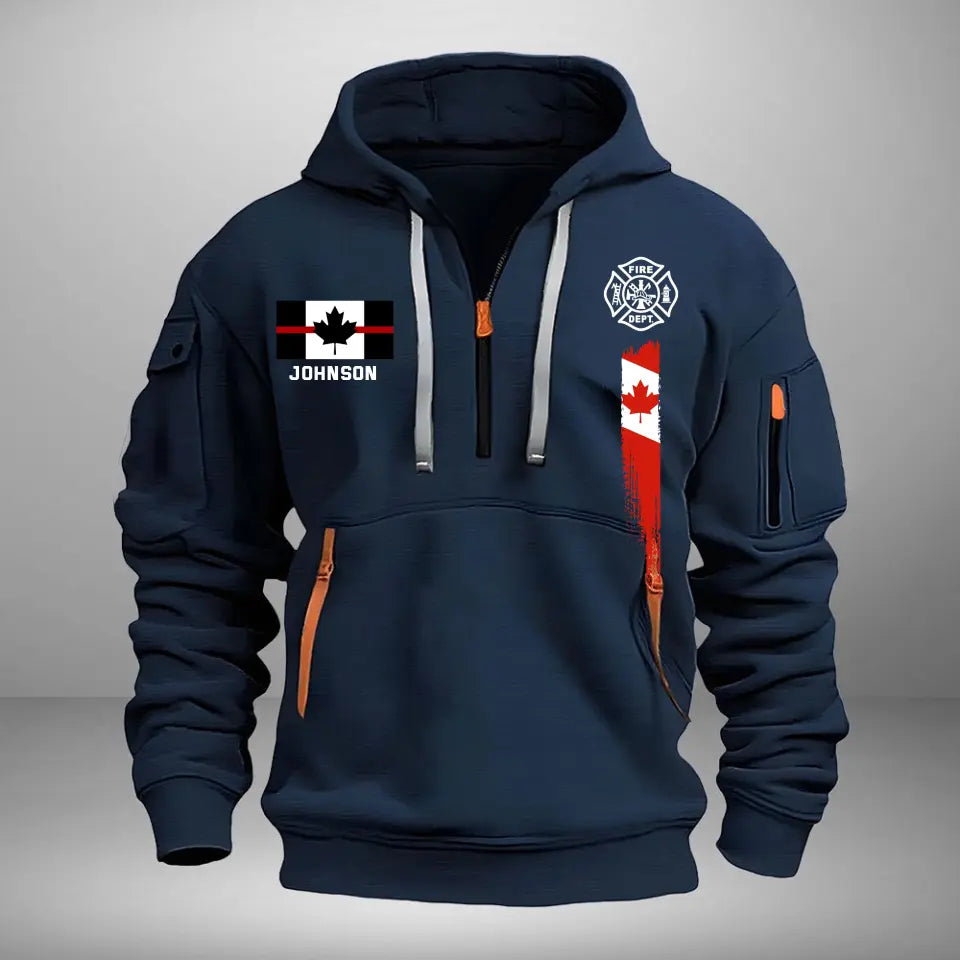 Personalized Canadian Firefighter Flag Custom Name Quarter Zip Hoodie 2D Printed QTVQ241568