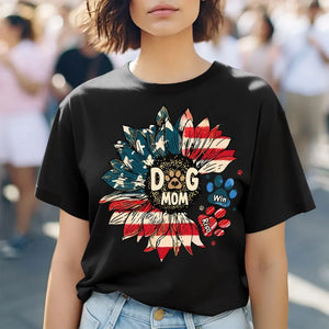 Personalized Dog Mom US Flag Sunflower Dog Paws Independence Day 4th July Gift T-shirt Printed HN241582