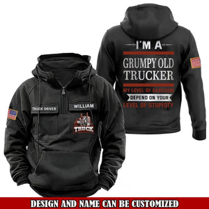 Personalized I'm A Grumpy Old Trucker My Level Of Sarcasm Depend On Your Level Of Stupidty US Truck Driver American Retro Hooded Sweatshirt Printed VQ241583