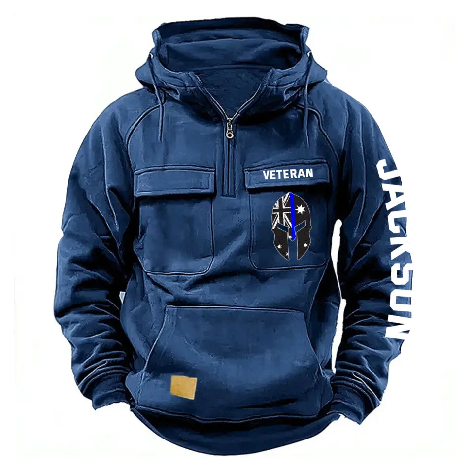 Personalized Australian Veteran Starpan Helmet & Name American Retro Hooded Sweatshirt Printed QTKH241589