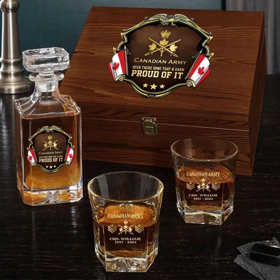 Personalized Canadian Army Been There Done That & Darm Proud Of It Canadian Veteran Rank Gold Decanter Set With Glasses Printed AHVA251595