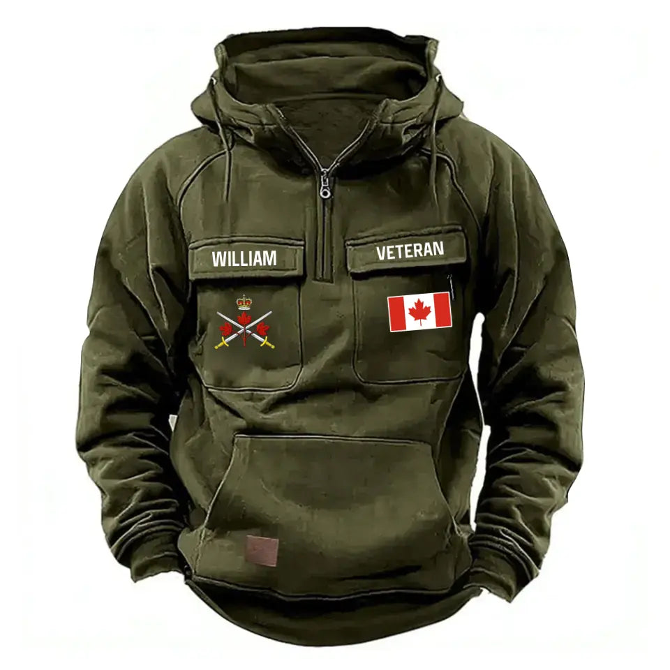 Personalized Canadian Veteran Logo Australia Flag Custom Name American Retro Hooded Sweatshirt Printed QTVA241596