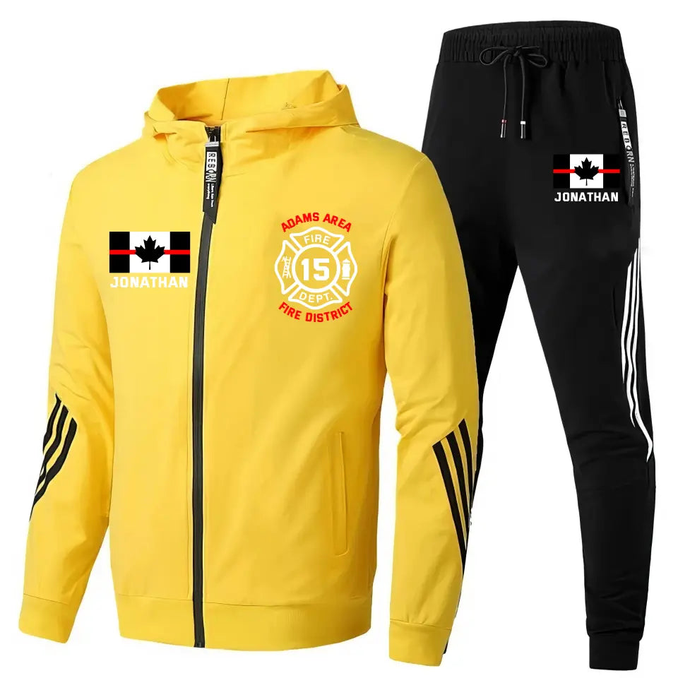 Personalized Canadian Firefighter Logo Custom Name, Department & ID 2D Set Tracksuit Hooded Sweatshirt & Pants Printed KVH241623