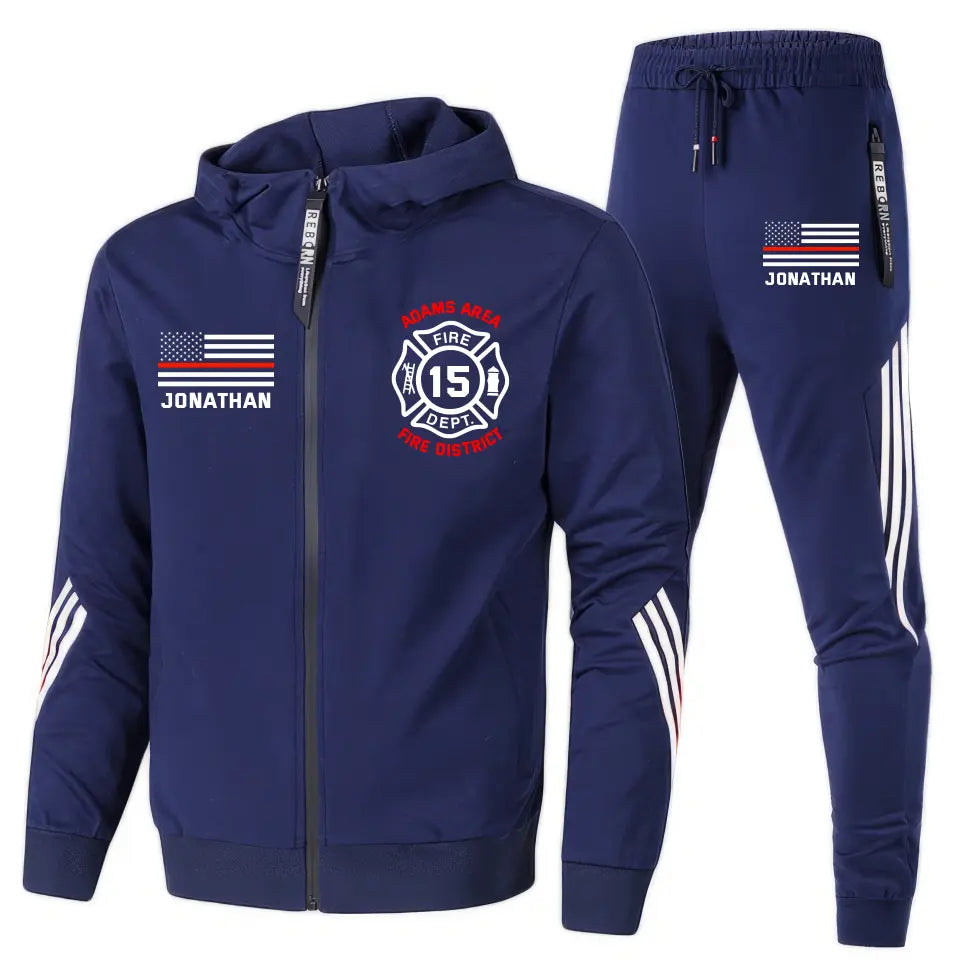 Personalized US Firefighter Logo Custom Name, Department & ID 2D Set Tracksuit Hooded Sweatshirt & Pants Printed KVH241623